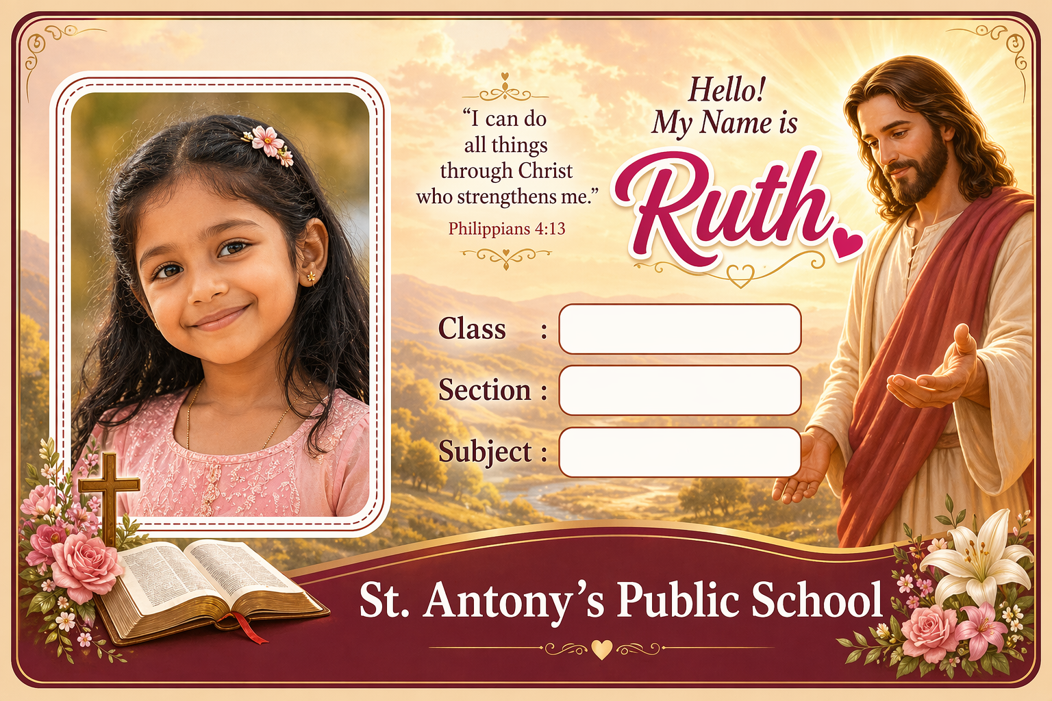 Faith personalised nameslip for Ruth