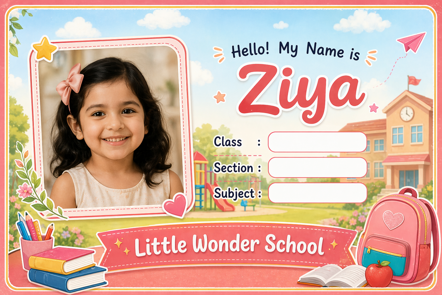 Photo personalised nameslip for Ziya
